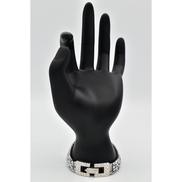 Swarovski Mesh Crystal Tennis Bracelet Prong Rhinestone Silver Swan Signed BinAW - Picture 8 of 12